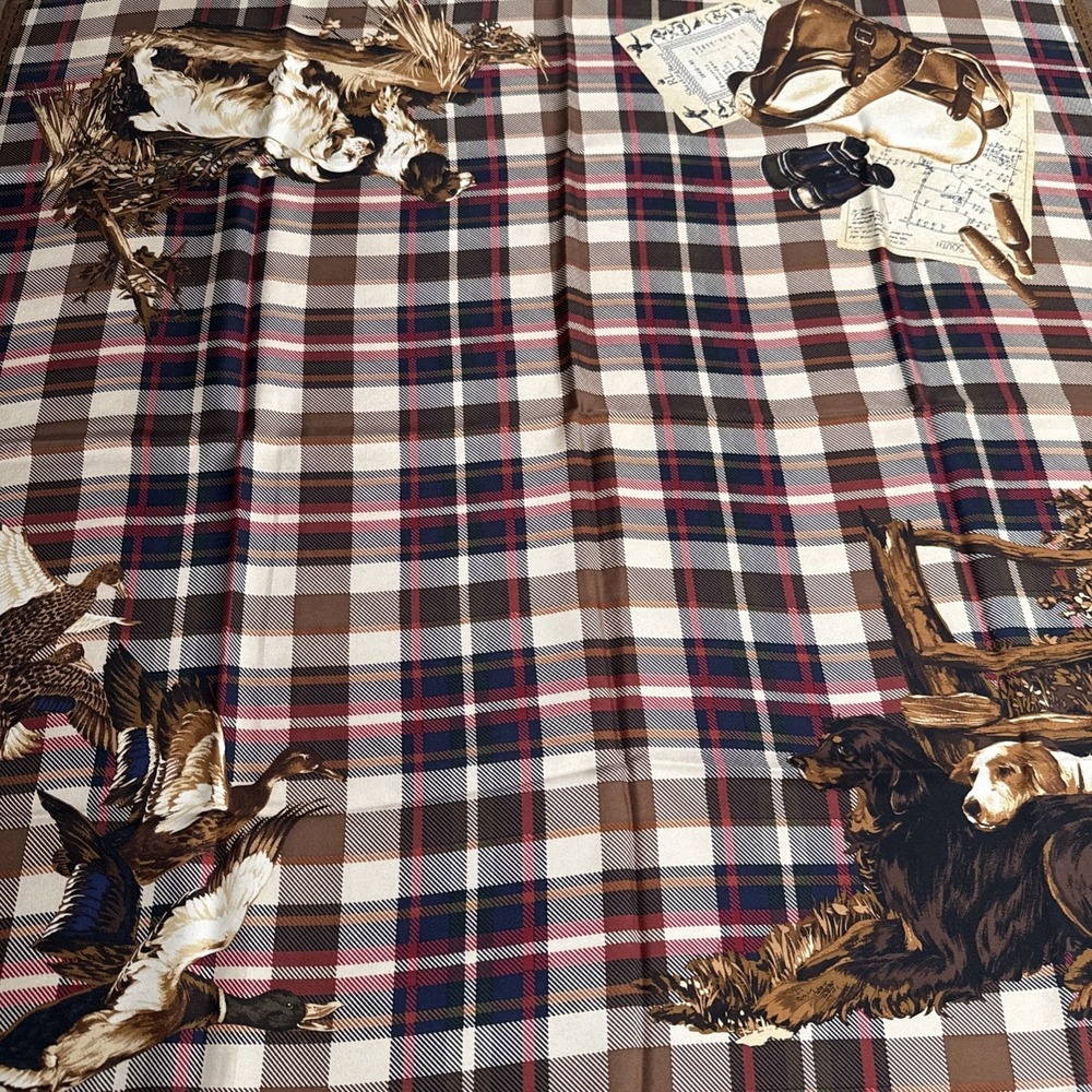 Vintage 34" Ralph Lauren Tartan Plaid Silk Scarf Hunting Sporting Dogs Ducks - Picture 6 of 8